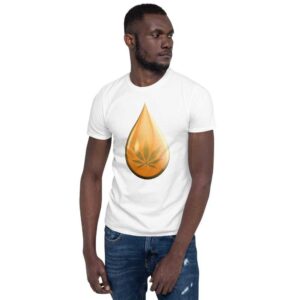 CBD Oil Drop Short Sleeve Unisex T-Shirt - White - Front Side